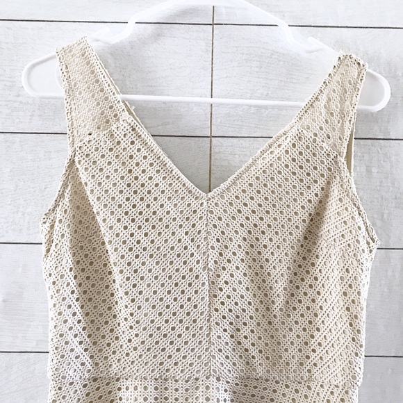 ❌SOLD❌ London Times Beige Eyelet Fit Flare Dress - Picture 2 of 8